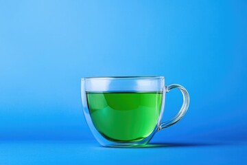 Aufkleber - Green tea in a glass cup, isolated on a blue background