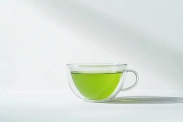 Poster - Green tea in a glass cup, isolated on a white background
