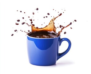 Aufkleber - dark coffee splashing out from a blue cup, isolated on a clear white background