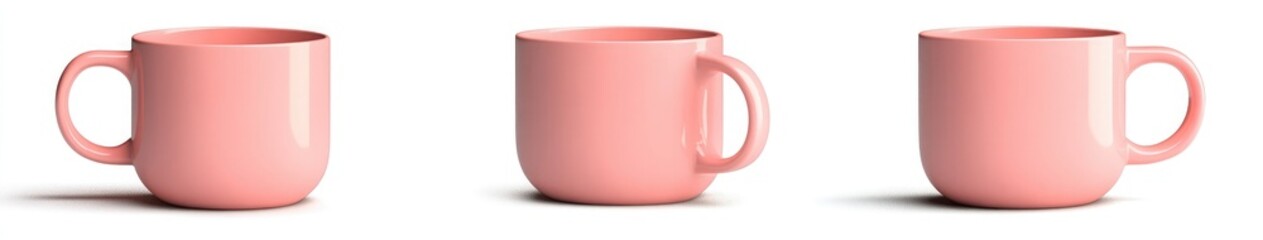 Poster - Pink mug mockup set isolated on a white background, top view and side view, 3D rendering