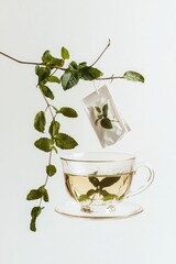 Aufkleber - an elegant cup with mint tea and a white background