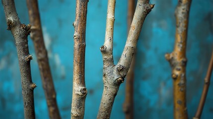 Wall Mural - Closeup of Tree Branches Against Teal Background