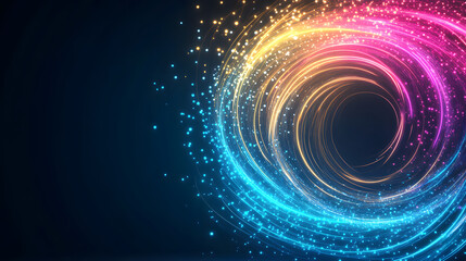 Fototapete - A vibrant swirl of colorful light particles against a dark background, creating a mesmerizing, abstract visual effect