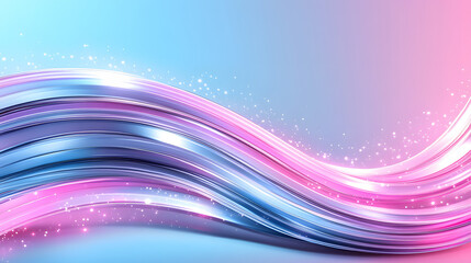 Poster - A vibrant abstract design featuring flowing curves in blue and pink hues, accented with shimmering lights and a smooth gradient background