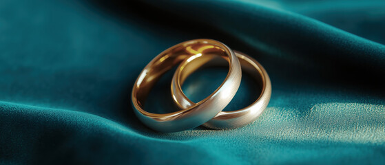 Elegant wedding rings on luxurious fabric