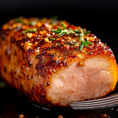 Wall Mural - a piece of meat on a plate with a fork