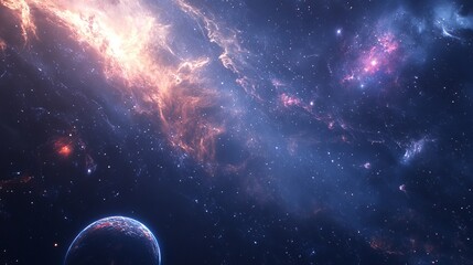 Wall Mural - vibrant space galaxy background with nebula, stars, and cosmic clouds
