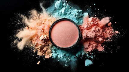 Poster - Visually Balanced Shimmering Loose Pigment Powder Spilled Composition with Vibrant Color Palette and Elegant Aesthetic