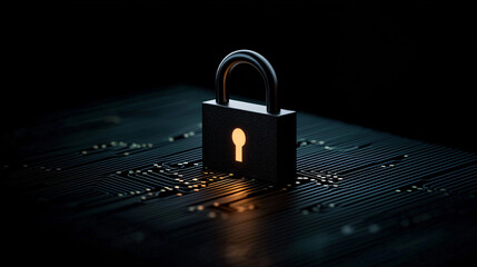 Aufkleber - glowing padlock symbol on dark circuit board background represents security and protection. This conveys sense of safety and digital security