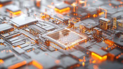 Poster - Abstract digital circuitry with glowing central processor.