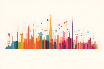 Vibrant city skyline illustration urban landscape digital art modern environment panoramic view creative concept