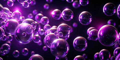 Wall Mural - Glowing purple bubbles floating on a dark background, glow, purple, bubbles, floating, dark, background, mysterious