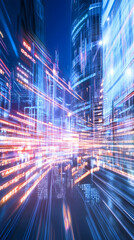 Poster - Dynamic urban data flow futuristic cityscape digital art nighttime abstract perspective technological innovation