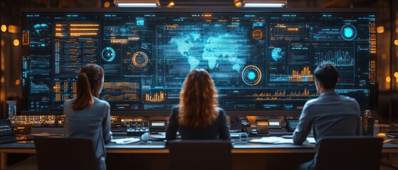 Poster - Team analyzing data high tech control screen