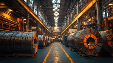 Poster - Industrial warehouse with steel coils and machinery