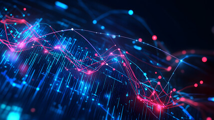 Fototapete - Emerging data trends in technology digital environment abstract visualization futuristic perspective dynamic connections