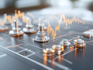 Poster - Analyzing financial trends using advanced technology digital workspace data visualization modern environment close-up perspective
