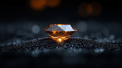 Leinwandbilder - sparkling diamond on dark surface, illuminated by warm light, creating captivating contrast. scene evokes sense of luxury and elegance, perfect for showcasing beauty