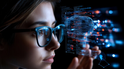 Leinwandbilder - AI system analyzing student learning patterns, showcasing technology and innovation. image captures focused individual interacting with digital data, emphasizing education and advancement