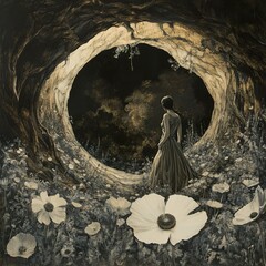 Canvas Print - Woman in a Dreamlike Forest Cave: A Surreal Journey