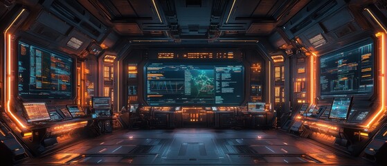 Poster - Futuristic control room with screens and glowing lights