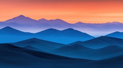 Wall Mural - Vivid hues of orange and blue blend across abstract dune formations at sunset, creating a tranquil atmosphere in the desert landscape