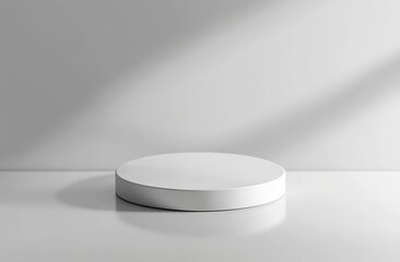 Poster - Minimalist white round podium with sunlit shadows.