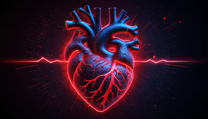 Wall Mural - A heart with red neon veins and a glowing waveform in the background