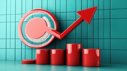 Poster - a red graph with an upward trend and bar chart representing growth or success.