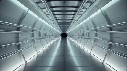 white neon glow empty corridor tunnel spaceship