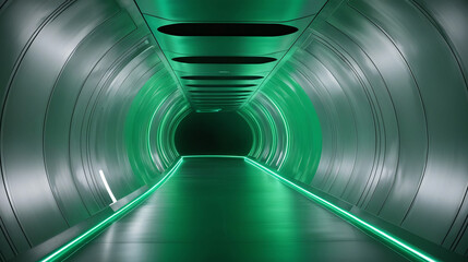 green neon glow empty corridor tunnel spaceship