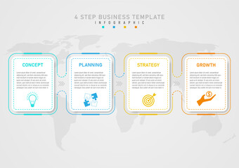 4 step business planning infographic template white square and dotted line middle text below are mul