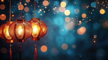 Aufkleber - A serene image of glowing lanterns against a bokeh background, evoking celebration and warmth.