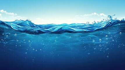 Poster - A serene underwater scene showcasing waves and bubbles in clear blue water.