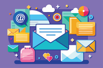 Poster - a vibrant illustration featuring customizable emails and communication icons in a flat design style,