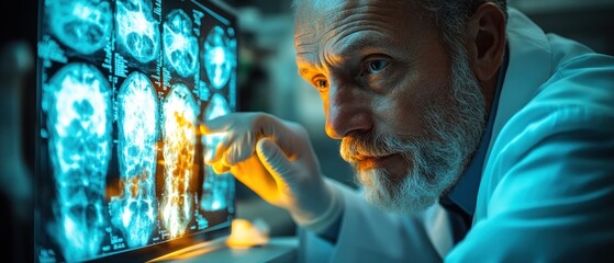 Poster - Doctor examining brain scans with focused expression