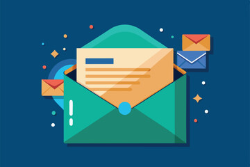 Poster - A customizable envelope with letters in a colorful background design featuring decorative elements, Envelope Customizable Semi Flat Illustration