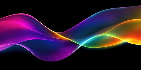 Poster - Vibrant Colorful Waves on a Pitch Black Background with Smooth Gradients and Fluid Motion for Abstract Art and Design Projects