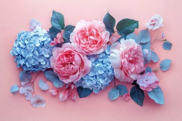 Poster - Pink and Blue Flowers on Pink Background