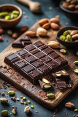 Canvas Print - Wooden cutting board with chocolate