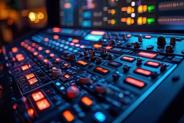 Poster - Control panel with illuminated buttons and sliders