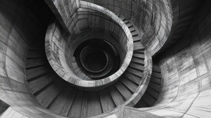 Aufkleber - A spiraling staircase viewed from above, showcasing intricate architectural design.