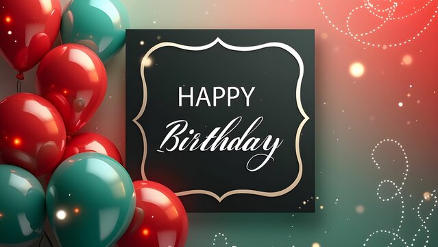 Beautiful happy birthday card with balloons and photo frame