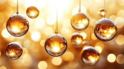 Poster - Golden droplets glimmering in light nature setting abstract photography warm atmosphere Blur Background