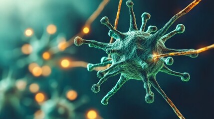 Aufkleber - Digital illustration of vibrant neuron interactions in a scientific research micro environment