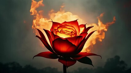 Fototapete - Stunning red flower blooms against a dramatic sky at sunset