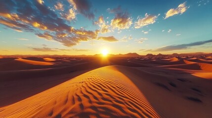 Poster - A stunning sunset over rolling sand dunes, showcasing the beauty of a desert landscape.