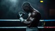© DigitalMagicVisions - Intense Boxer Training Alone in Dimly Lit Boxing Ring, Focused and Committed to the Craft of Boxing, Atmosphere of Determination and Strength