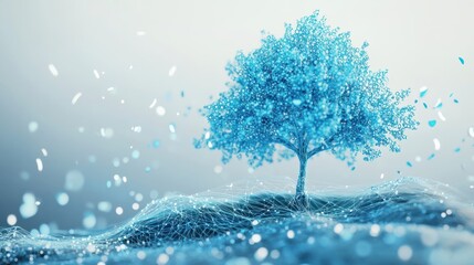 Poster - A stylized blue tree on a textured surface, symbolizing nature and digital innovation.