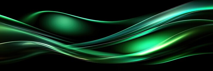 Poster - enigmatic swirls of green light and shadow on a pitch black background creating a stunning 3d optica